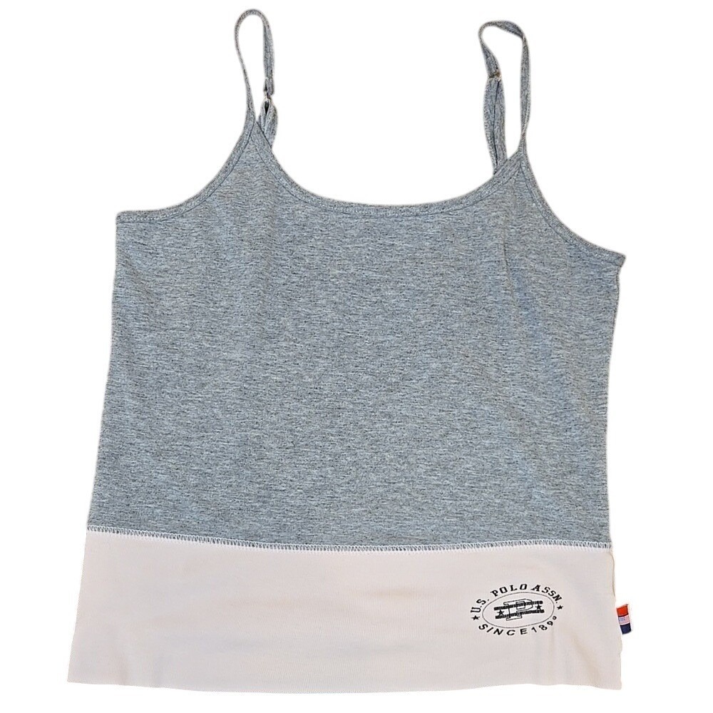 Y2K Cami Tank Top Streetwear Sporty Preppy US Polo Assn Grey Pink Small